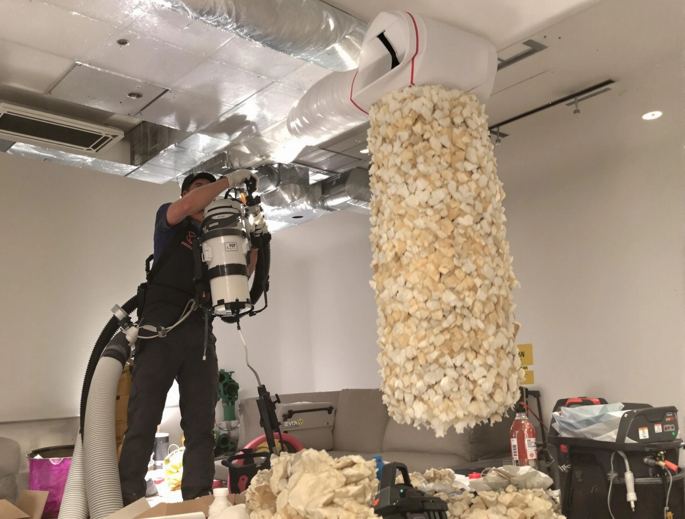 Irondale Air Duct Cleaning technician performing precision vacuum insulation removal in a residential property in Irondale